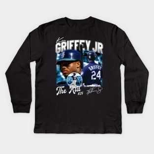 Ken Griffey Jr The Kid Basketball Legend Signature Vintage Retro 80s 90s Bootleg Rap Style Kids Long Sleeve T-Shirt